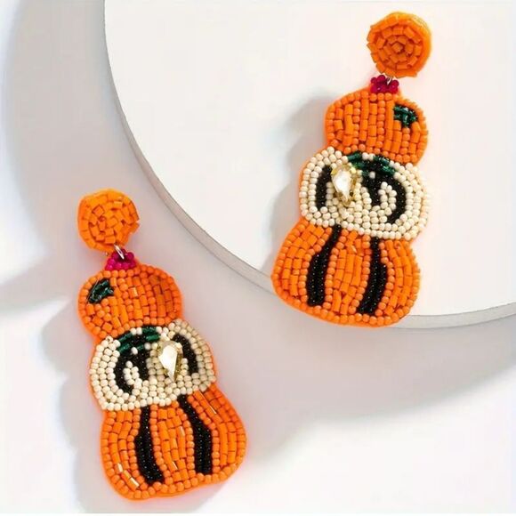 PUMPKIN STACK beaded rhinestone fall autumn earrings - Picture 1 of 9